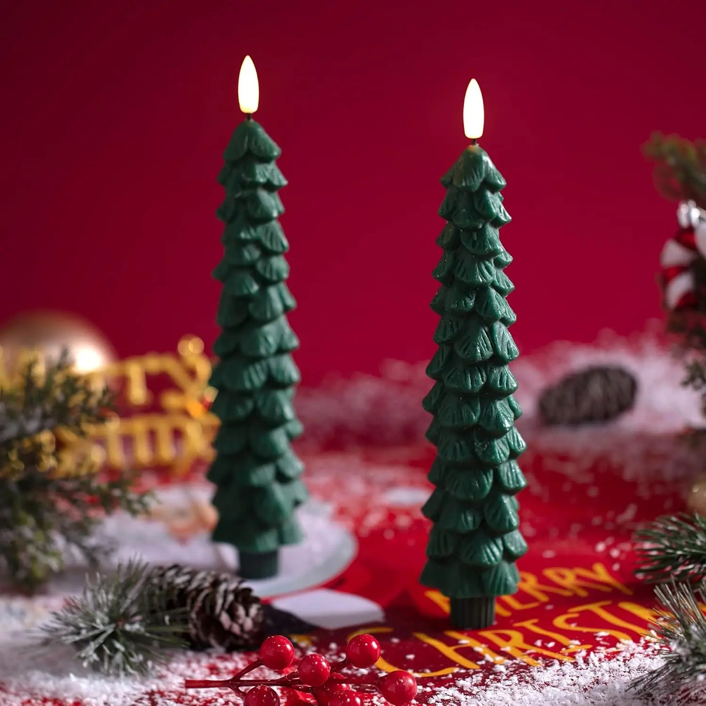 Velas LED Navideñas en Forma de Árbol con Mando y Temporizador